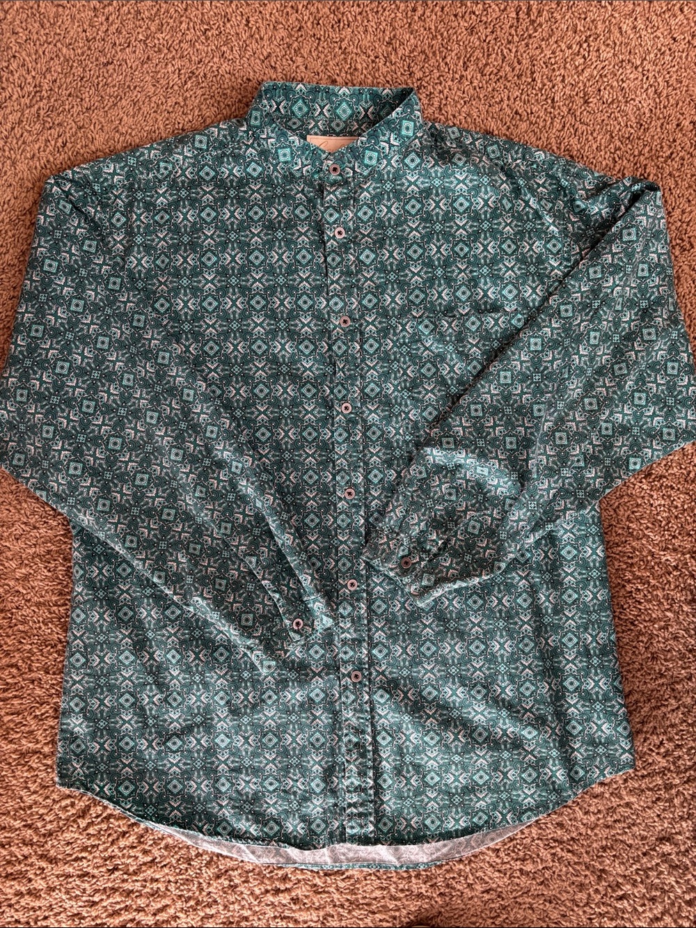Scully Western Tab Collar Teal Geometric Print Button-Down Shirt